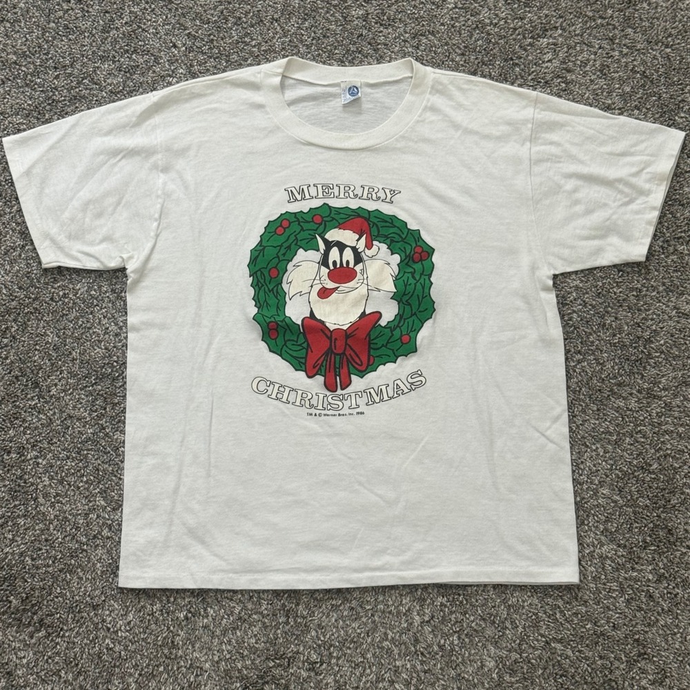 Vintage 1986 Sylvester the Cat Christmas T-Shirt Artex Mens XL Looney Tunes‎ 80s